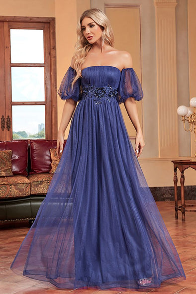 Elegant Long Evening Dress With Detachable Sleeves