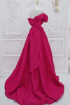 Off The Shoulder Fuchsia Satin Long Prom Gown