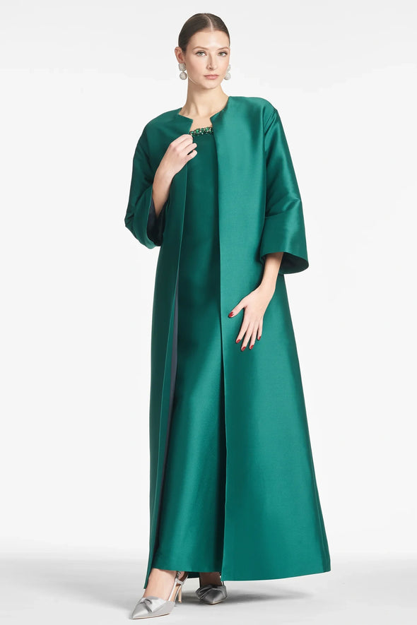 Mikado Satin Long Green Mother Of The Bride Dress Two Pieces