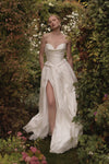 A Line Taffeta Ivory Long Wedding Gown With Slit