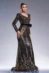 Long Sleeves Sequins V Neck Mermaid Evening Dress