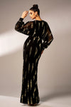 V Neck Chiffon Long Sleeves Sheath Evening Gown