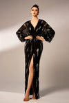 V Neck Chiffon Long Sleeves Sheath Evening Gown