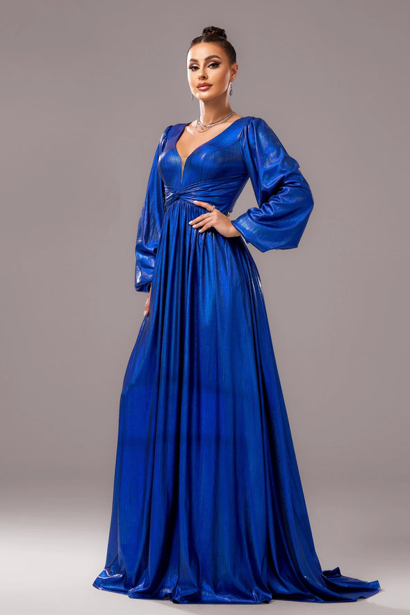 Royal Blue Women Evening Dress V Neck Long Dress