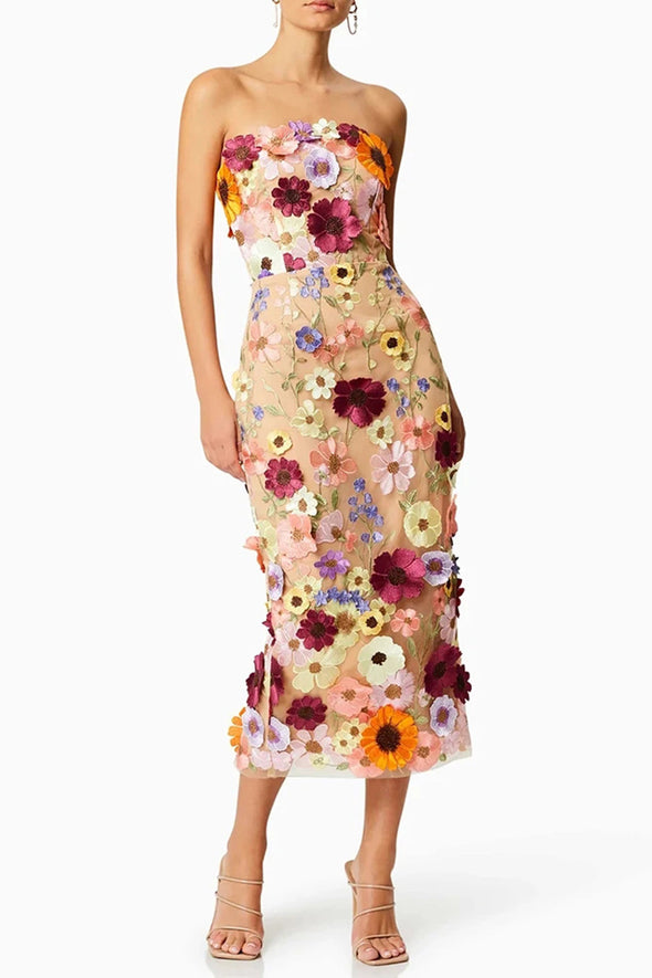 Colorful Flower Lace Sheath Lady Dress