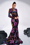 Long Sleeves Black Dress With Colorful Sequins