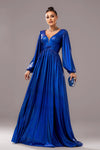 Royal Blue Women Evening Dress V Neck Long Dress