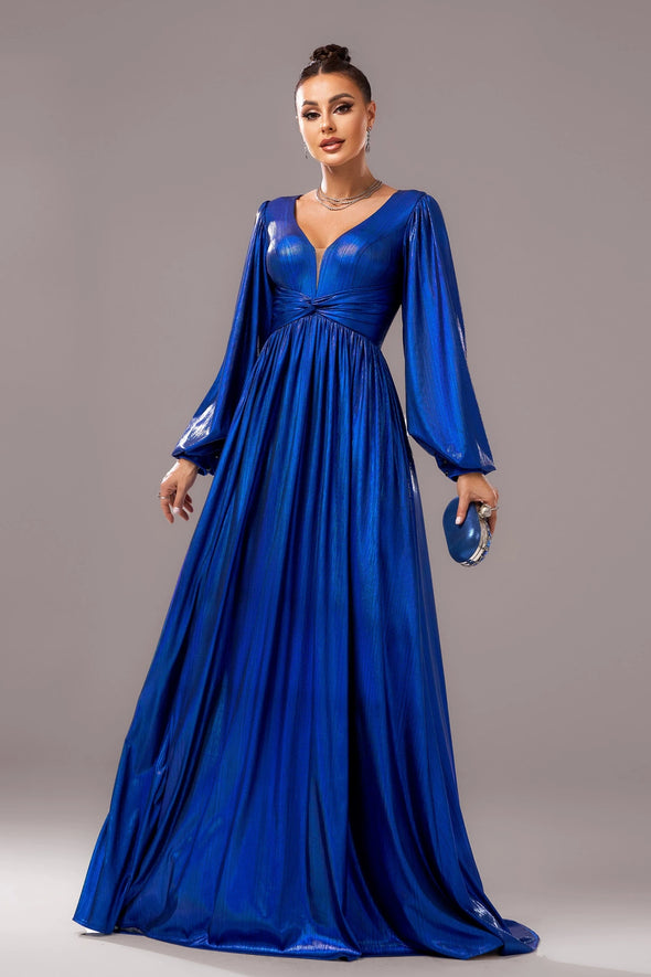 Royal Blue Women Evening Dress V Neck Long Dress