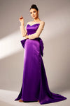 Purple Long Satin Evening Dress With Bow Back