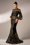 Black Gold Sequins Luxury Long Women Evening Gown