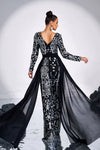 Black Dress With Silver Sequins Mermaid Evening Gown