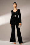 V Neck Long Sleeves Bling Sequins Women Dress Jumpsuits