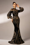 Black Gold Sequins Luxury Long Women Evening Gown