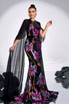 Floral Sequins Evening Dress With Chiffon Shawl