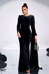 Velvet Long Women Evening Dress With Pleated Beads