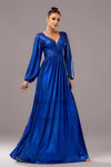 Royal Blue Women Evening Dress V Neck Long Dress