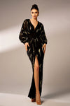 V Neck Chiffon Long Sleeves Sheath Evening Gown