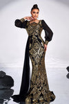 Long Sleeves Black Dress With Gold Sequins Mermaid Style