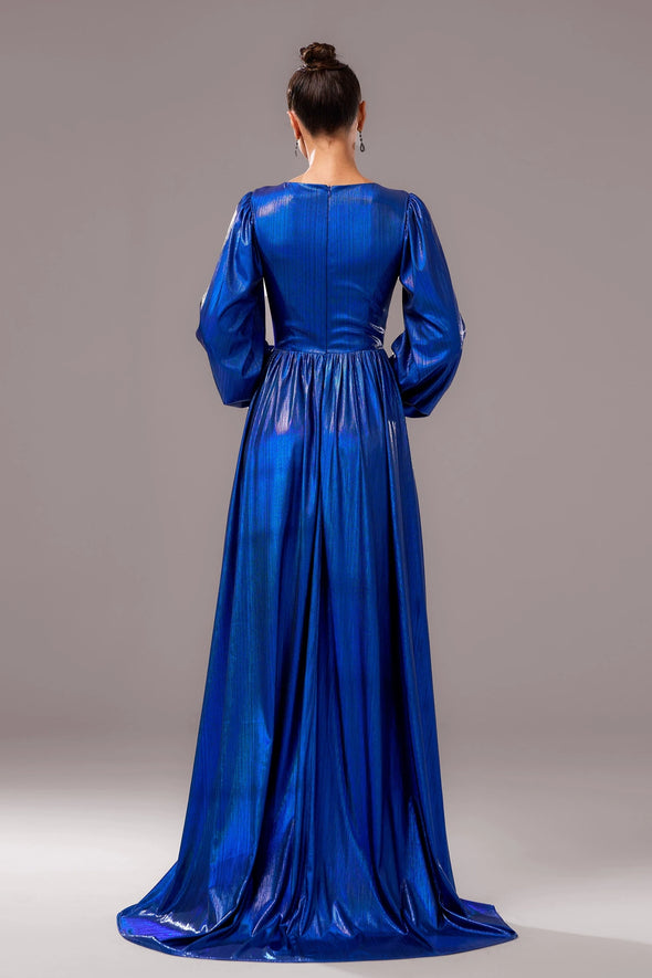 Royal Blue Women Evening Dress V Neck Long Dress