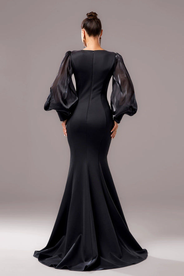 V Neck Mermaid Long Sleeves Elegant Evening Dress