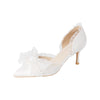 Lace Bow Sharp Tip Stiletto Heels Fairy Wedding shoes