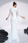 White Long Mermaid Evening Dress Sequins With Shawl