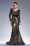 Long Sleeves Sequins V Neck Mermaid Evening Dress