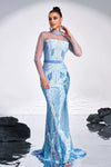 Long Sleeves Temperament Round Neck Sexy Evening Gown