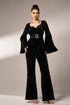 V Neck Long Sleeves Bling Sequins Women Dress Jumpsuits