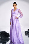 Lavender Long Sleeves V-neck Prom Dress