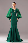 V Neck Mermaid Long Sleeves Elegant Evening Dress