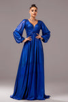 Royal Blue Women Evening Dress V Neck Long Dress