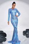 Sky Blue Long Sleeves Mermaid With Sequins