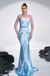 Long Sleeves Temperament Round Neck Sexy Evening Gown