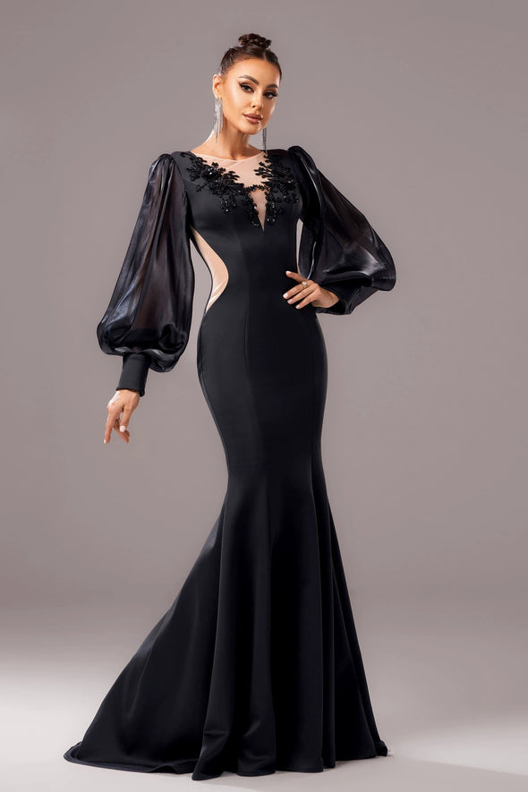 V Neck Mermaid Long Sleeves Elegant Evening Dress