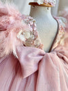 Dusty Pink Flower Girl Dress Party Gown With 3D Flowers Feathers