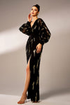 V Neck Chiffon Long Sleeves Sheath Evening Gown