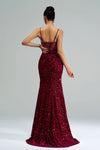 Burgundy Sequins Lace Mermaid Evening Dress With Slit