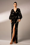 V Neck Chiffon Long Sleeves Sheath Evening Gown