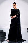 Velvet Long Women Evening Dress With Pleated Beads