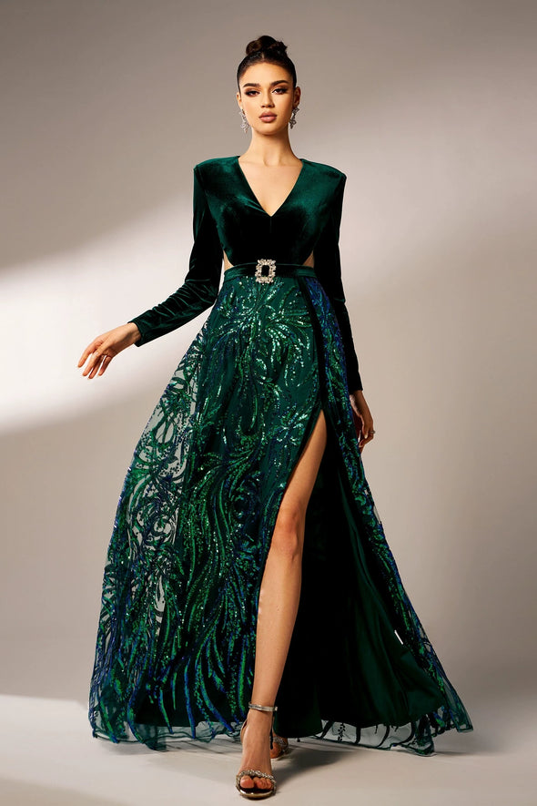 Green Long Evening Dress High Slit Sexy Lady Gown