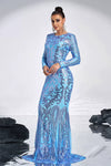 Sky Blue Long Sleeves Mermaid With Sequins