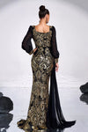 Long Sleeves Black Dress With Gold Sequins Mermaid Style