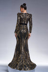 Long Sleeves Sequins V Neck Mermaid Evening Dress