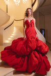 Puffy Red Mermaid Prom Dresses Ruffles Lush Tiered