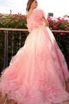 Pink One Shoulder Fairy Flower Prom Girl Dress