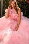 Pink One Shoulder Fairy Flower Prom Girl Dress