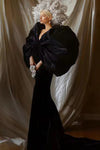 Black Velvet Mermaid Evening Dresses With Puffy Wrap