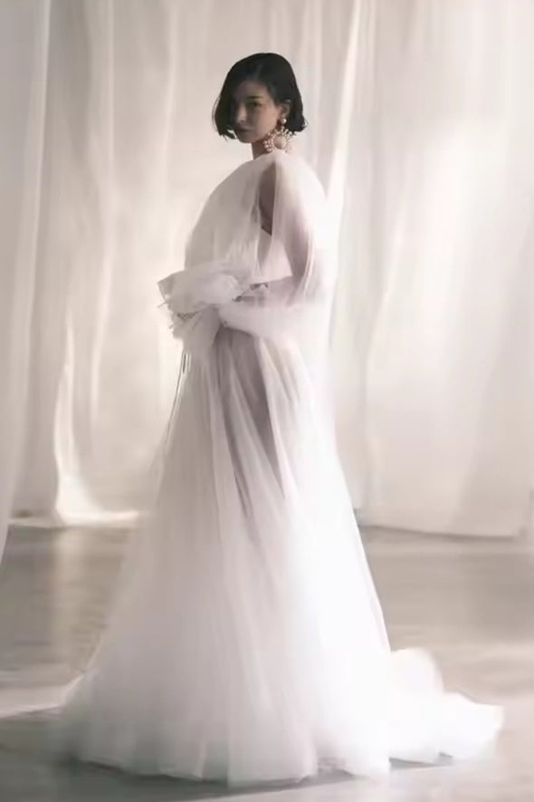 Sheer Tulle Bridal Dress with Shawl