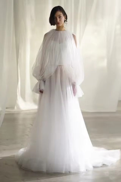 Sheer Tulle Bridal Dress with Shawl